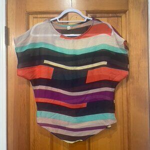 Sheer cap-sleeves scallop-hem women's top size S